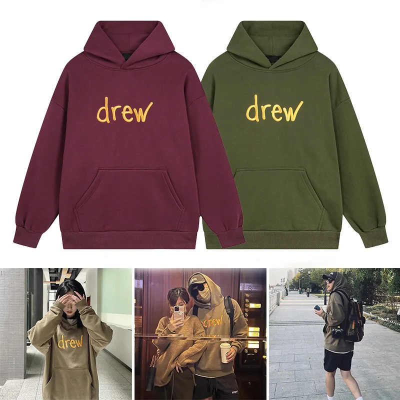 

Drew House Premium American Streetwear Brand Letter Embroidered Smiley Face Fleece-Lined Oversized Hoodie for Fall/Winter