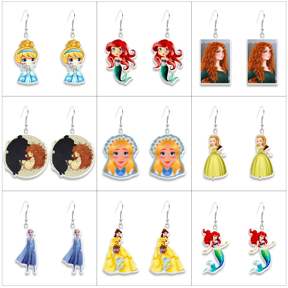 

W Disney Mermaid Princess Stud Earring Anime Jewelry Accessorie Alice Design Earrings Women Girl Kids Birthday Xmas Gift