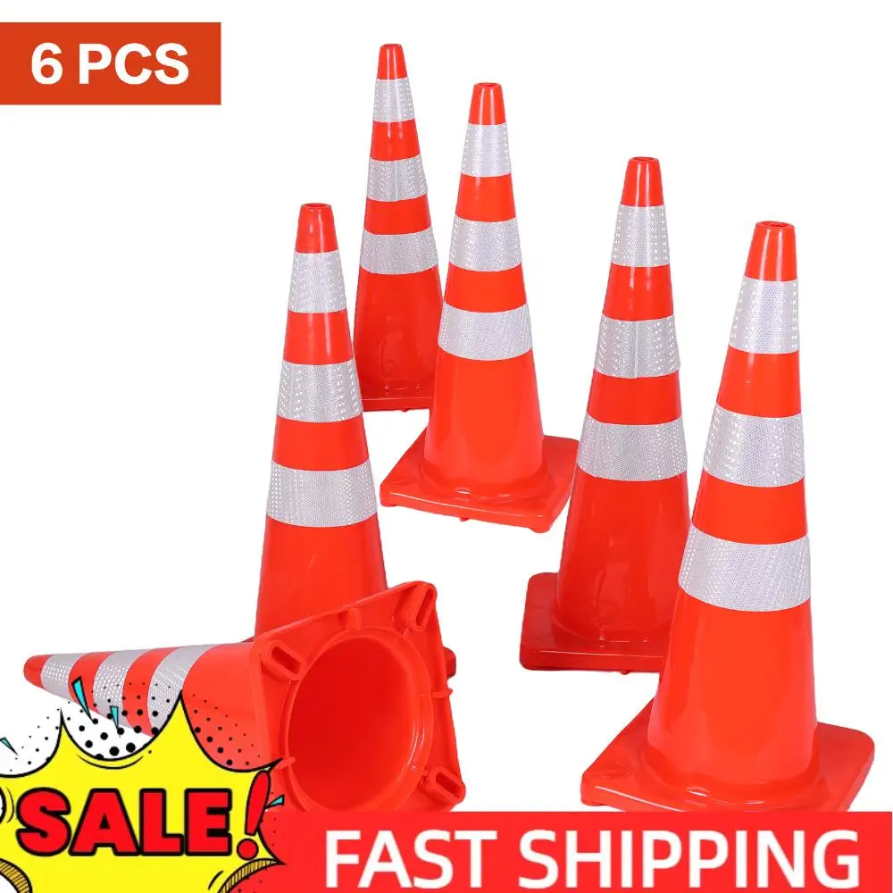 

Конусы дорожные 35 дюймов, 6 штук, из ПВХ, со светоотражающими кольцами, для строительных работ, мероприятий, проездов, парковок