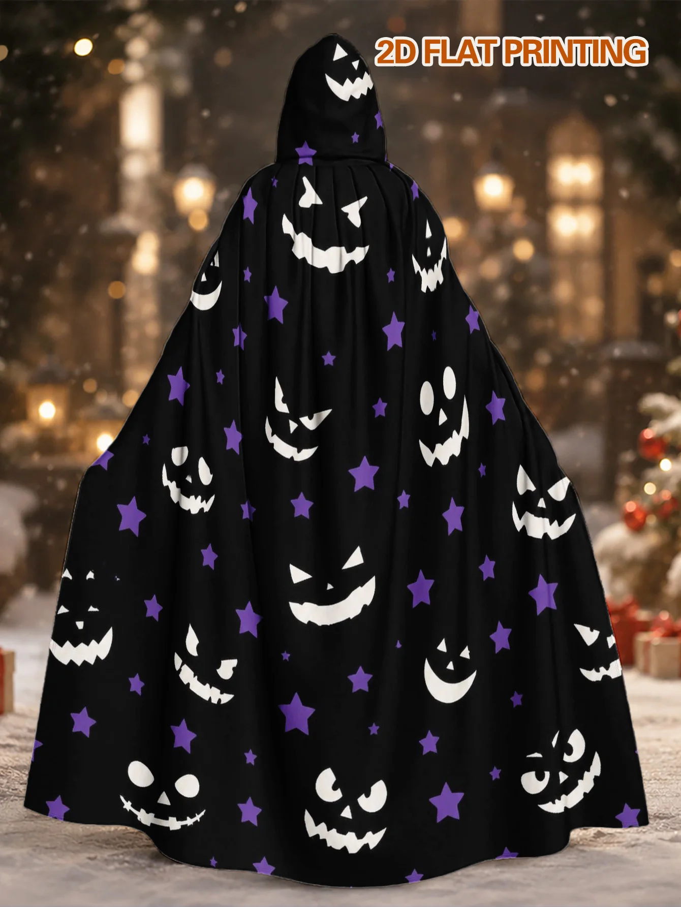 Polyester Hooded Robe Featuring for Halloween Gothic Jack-O'-Lanterns Print Adult Costume Cape for Halloween And Christmas