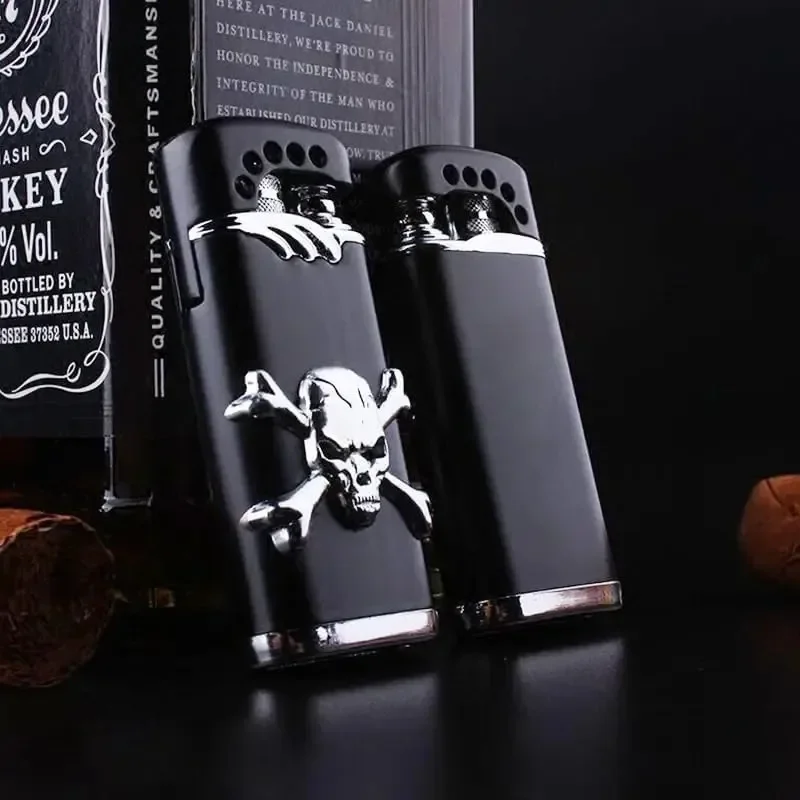 Ghostly Cries Skull Head & Red Light Jet Torch Butane Lighter Windproof Blue Flame Metal Lighter Smoking Accessories Men Gifts