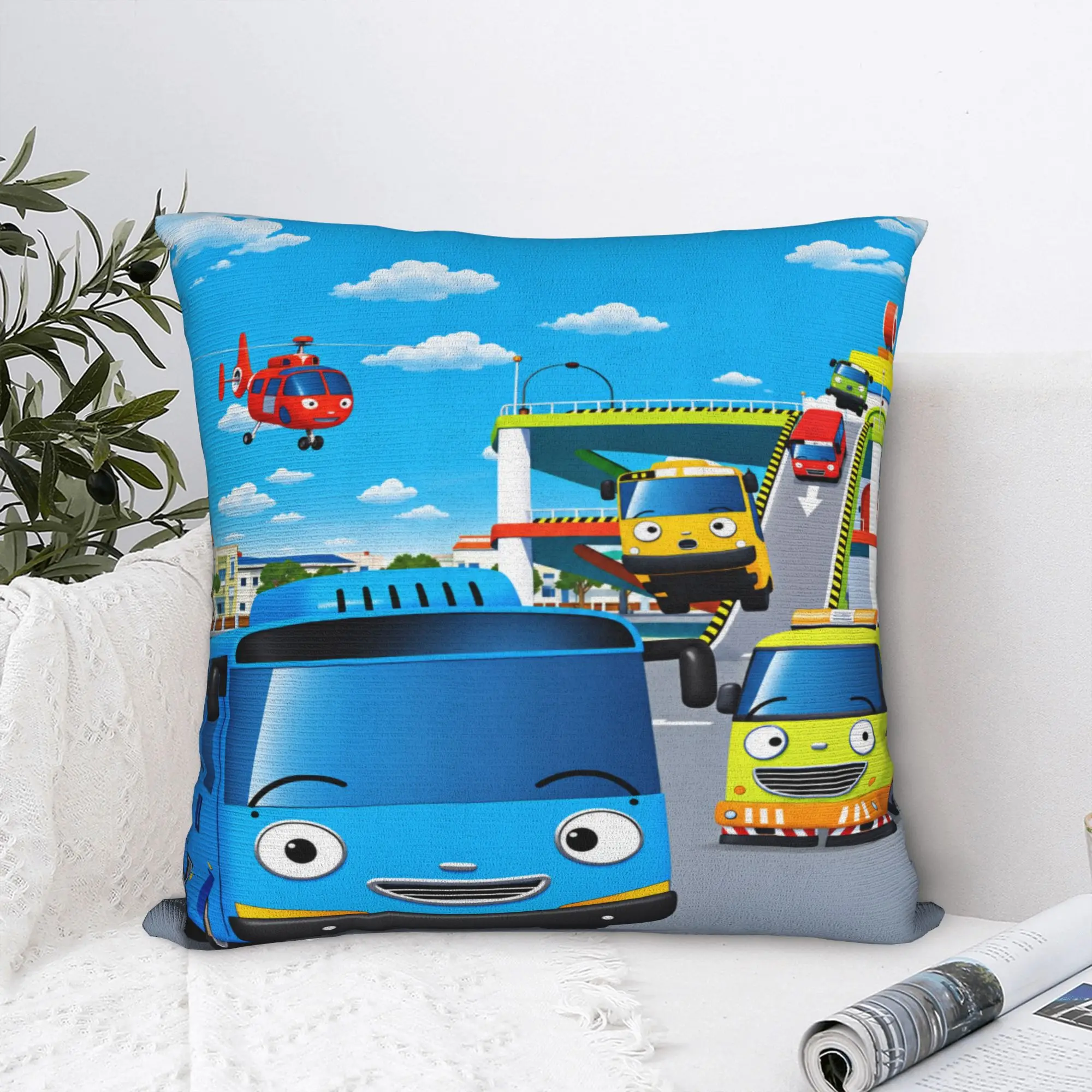 T-Tayo the L-Little Bus  Pillow Cover  Cute Funny Pillow Case For Sofa Home Decoration Comfy Cushion Cover Gift Idea