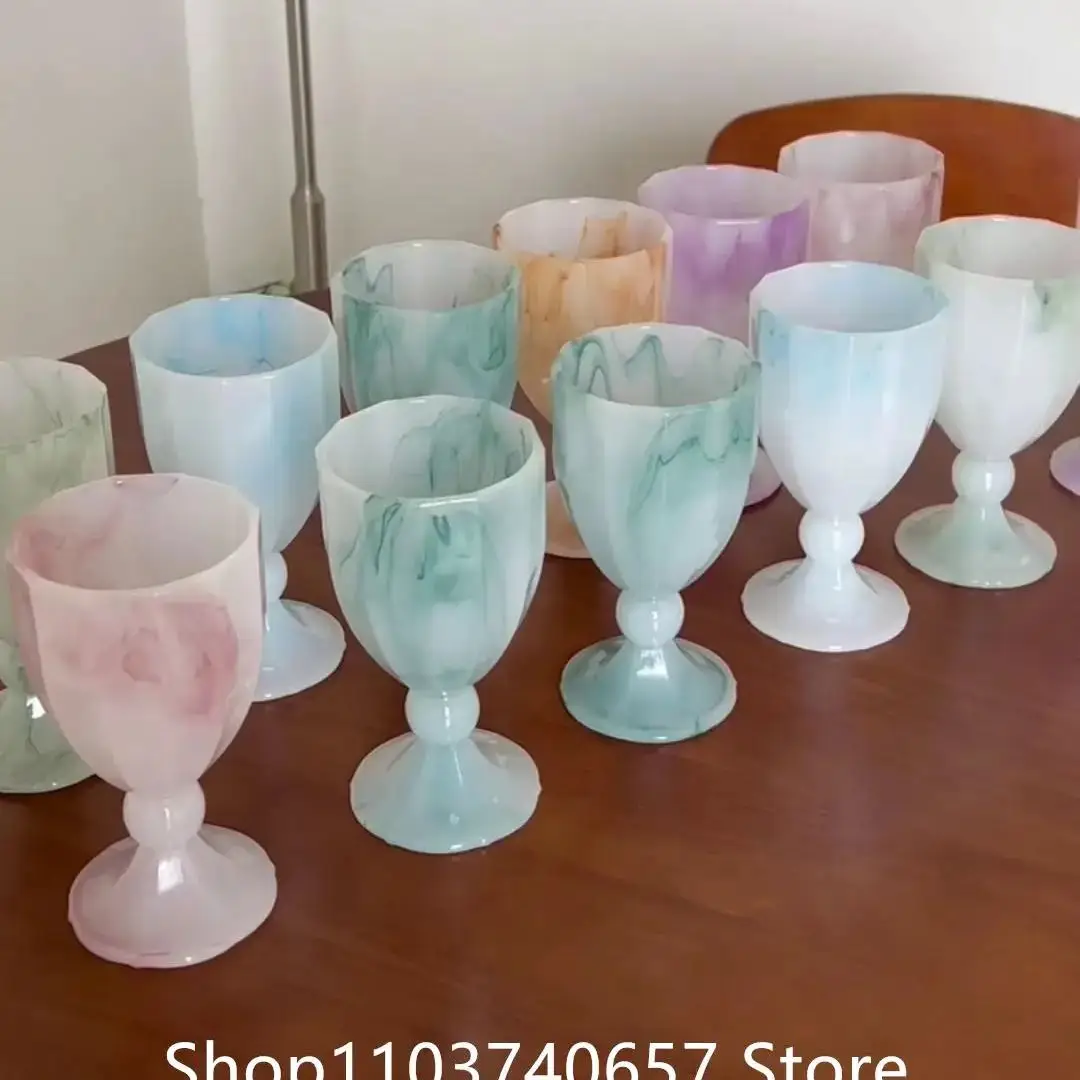 Colorful Glass Jade Cup Goblet Glass Wine  Champagne Cocktail Wine Glass Resistant Glass Cup Cocktail Dessert Drinking Glasses