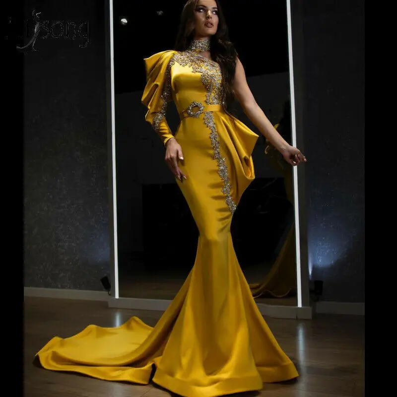 

2024European and American Foreign Trade New Evening DressebayAmazon Women's Gold High Collar Dress Banquet Dress
