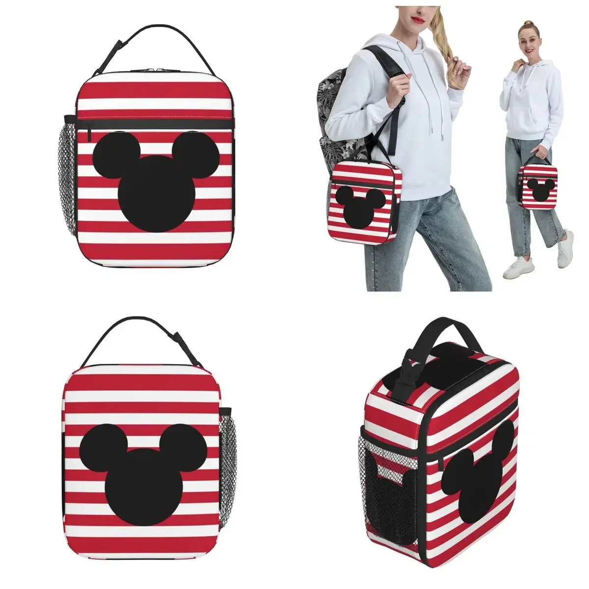 Mickey Head Silhouette Insulated Lunch Bag Leakproof Meal Container Thermal Bag Tote Lunch Box College Picnic Food Storage Bags