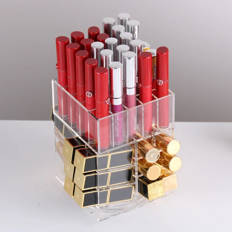 High Capacity Rotating Acrylic Makeup Organizer Storage Case Lipstick Holder Boxes Rotating Lip Gloss Organizer Display Boxes