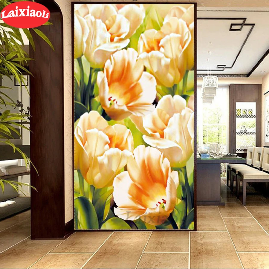 

5d мозаика алмазная живопись желтый тюльпан цветок Алмазная вышивка полная квадратная и круглая Алмазная вышивка крестиком большой домашний декор искусство