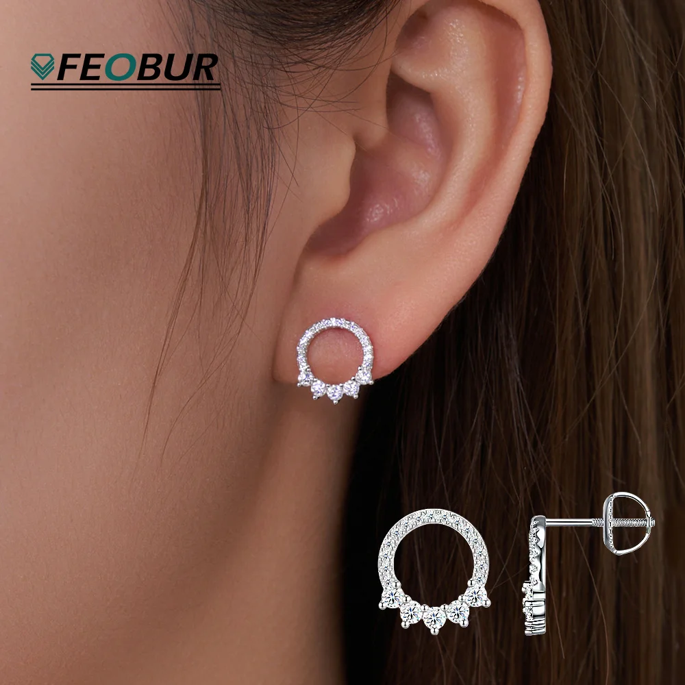 

0.53cttw Full Moissanite Stud Earrings Screw Back 925 Sterling Silver Round Circle Diamond Ear Studs for Women Jewelry Gifts