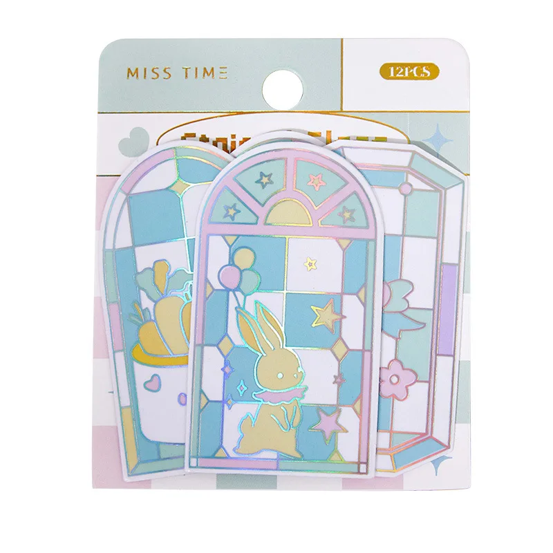 

24sets/1lot Kawaii Stationery Stickers Colored window glass Junk Journaling Decorative Scrapbooking for stickers Scrapbook