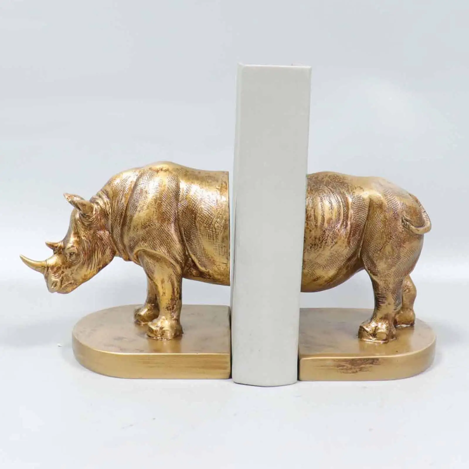 

2x Decorative Bookends for Shelves Book Stand for Heavy Books Rhino Figurines Book Ends for Bookshelf Bedroom Coffee Tables