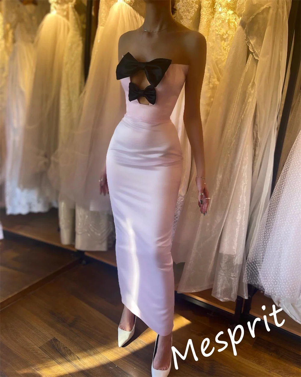 Customized Elegant Strapless Mermaid Anke Length Evening Dress Bows S Formal Occasion Gown Вечернее Платье В Пол С Рукавамиفساتي