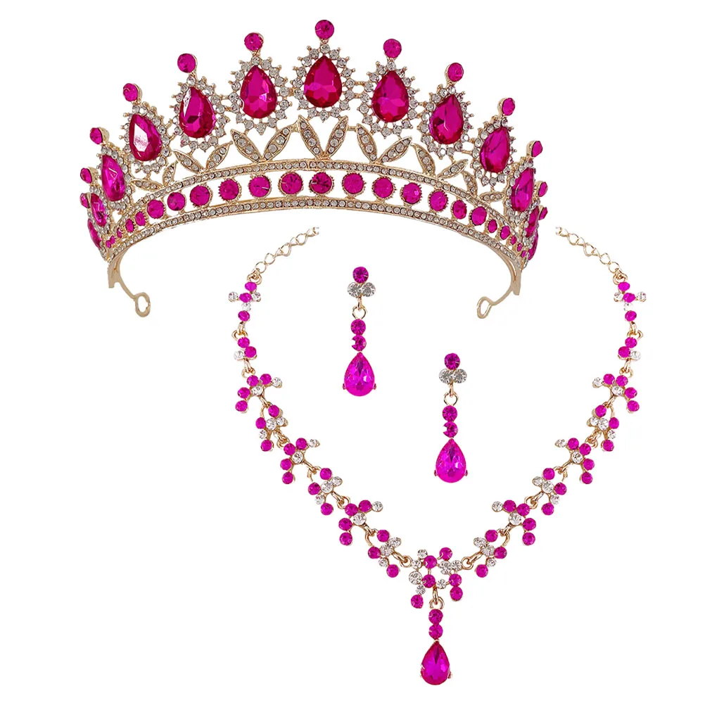 

Earrings Suit Necklace Women Bride Rhinestones Zinc Alloy Headpiece Tiara Girls Crown And Earrings Set Wedding Jewelry Set