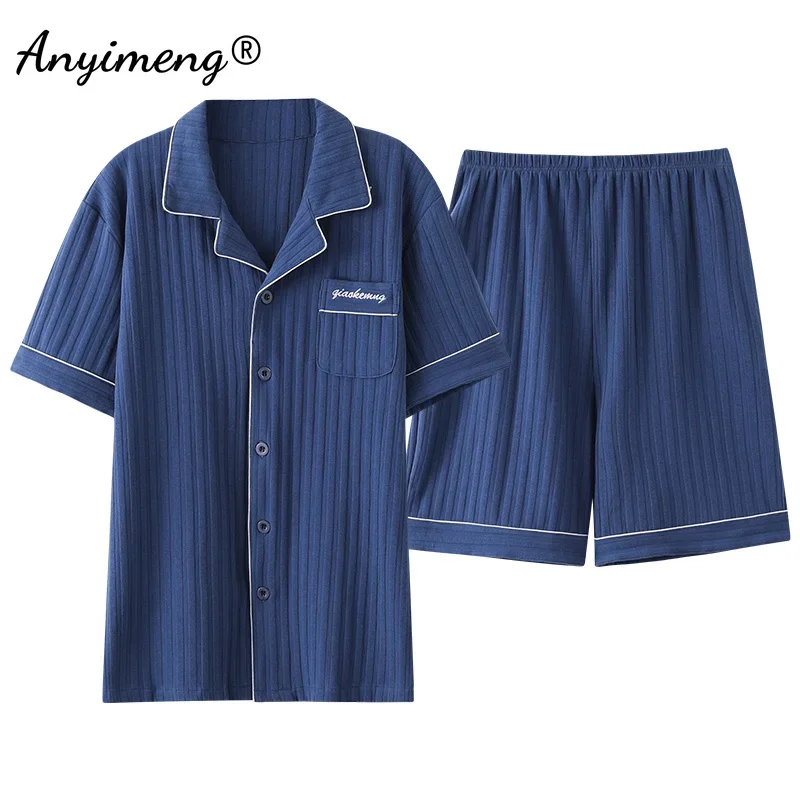 Nuevos pantalones cortos de verano de talla grande 4XL para hombres jóvenes, ropa de dormir de algodón, Pijamas Darkgray, Pijamas de moda con cuello