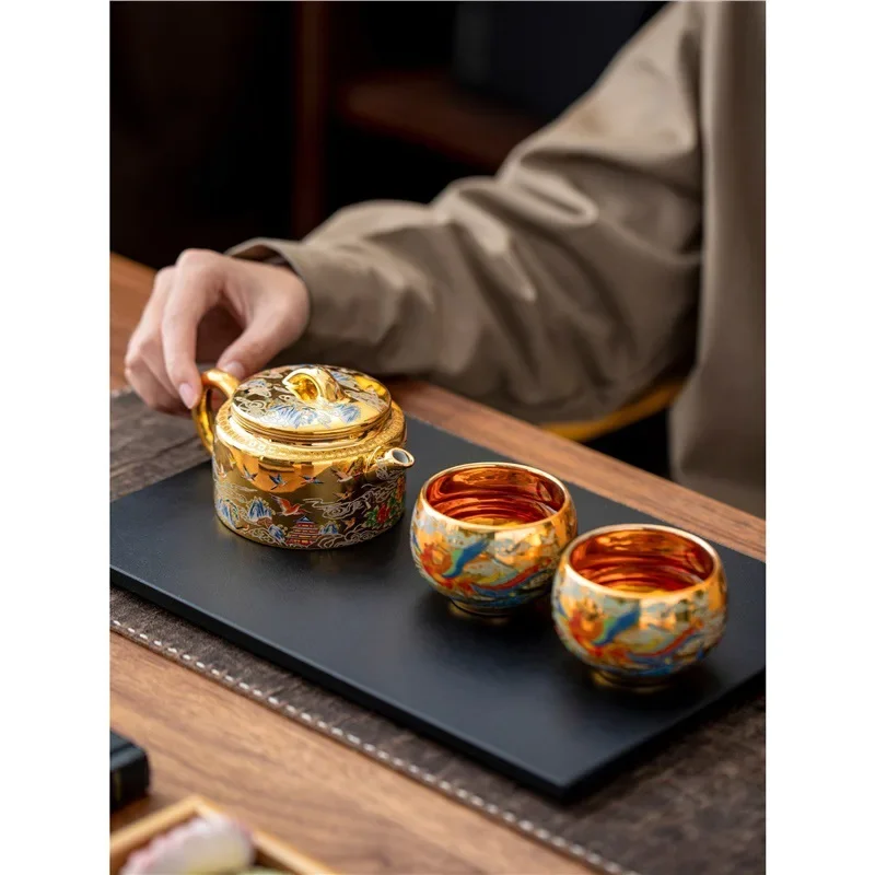 Gold Colorful Teapot Unique Tea Accessories Gilt Bainiaozhaofeng High-end Kung Fu Tea Set Gift for Elders and Leading Customers