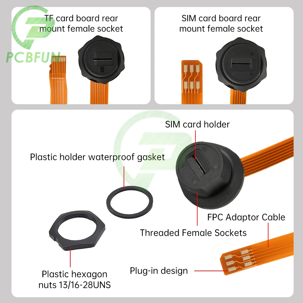 

Waterproof Connector TF SIM Card Threaded Back Mount Female Solder Socket FPC Connector Phone Card Slot Holder Waterproof IP67