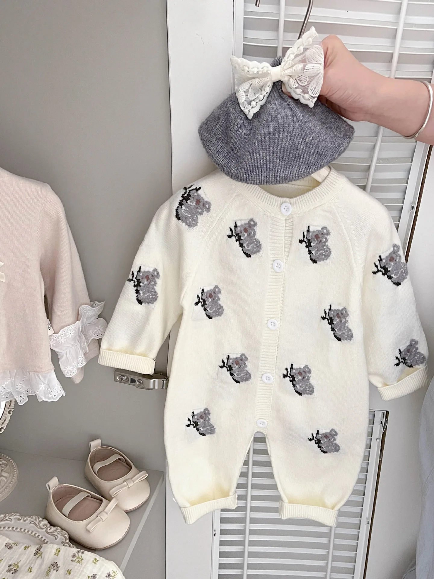 

Adorable Baby Girl Knitted Rer Outfit Spring Autumn Warm Outerwear Comfortable Fit Long Sve round Ne Single Button Cl...