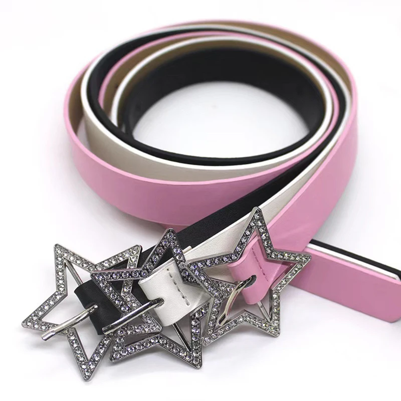 Combhasaki Vrouwen Metalen Strass Ster Riem PU Leer Zoete Stijl Tailleband Kleding Decoratieve Verstelbare Esthetische Riem