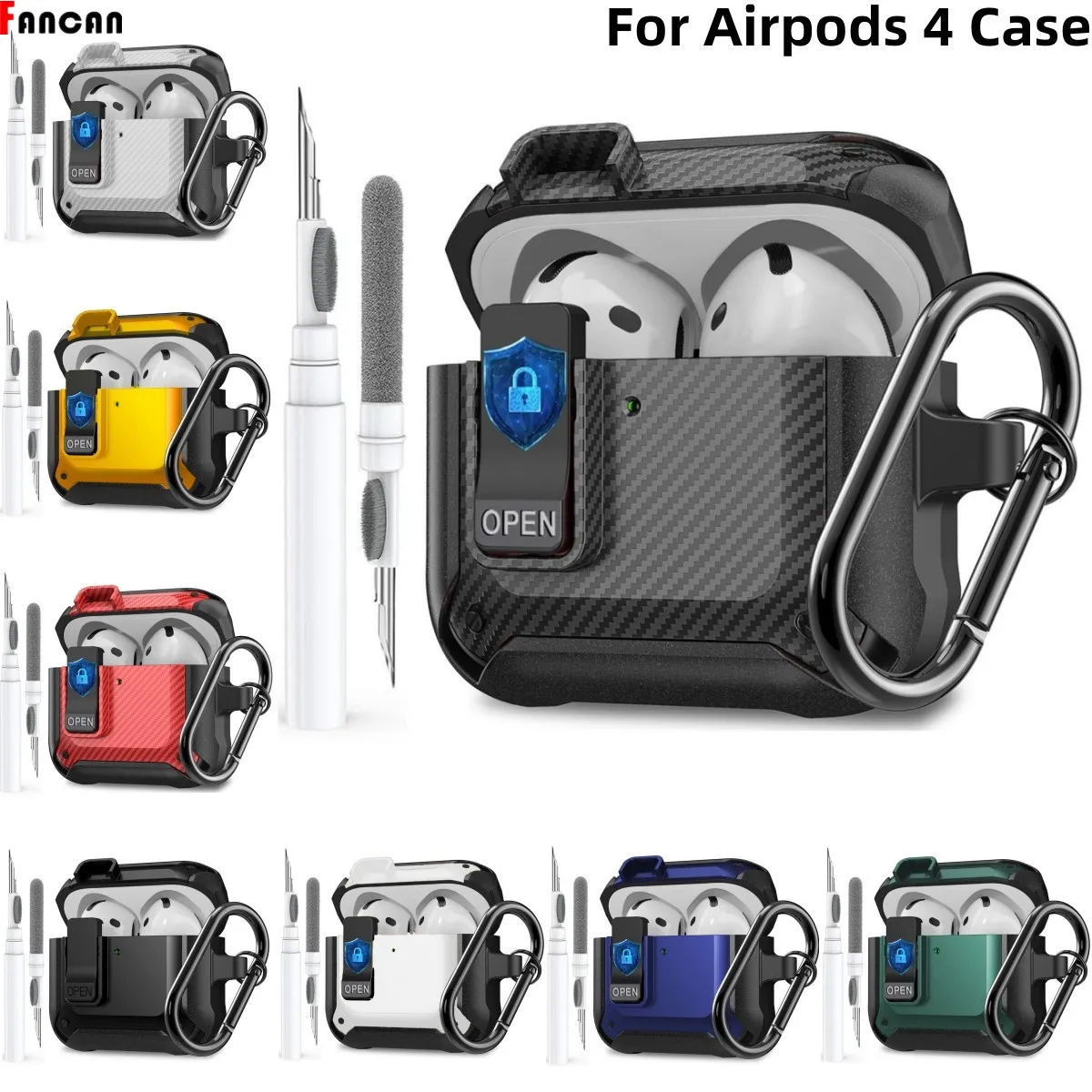 حافظة جديدة 2025 لأجهزة Airpods 4 حافظة واقية مع قفل آمن مقاوم للصدمات مع مجموعة تنظيف لأجهزة AirPods 4 Generation
