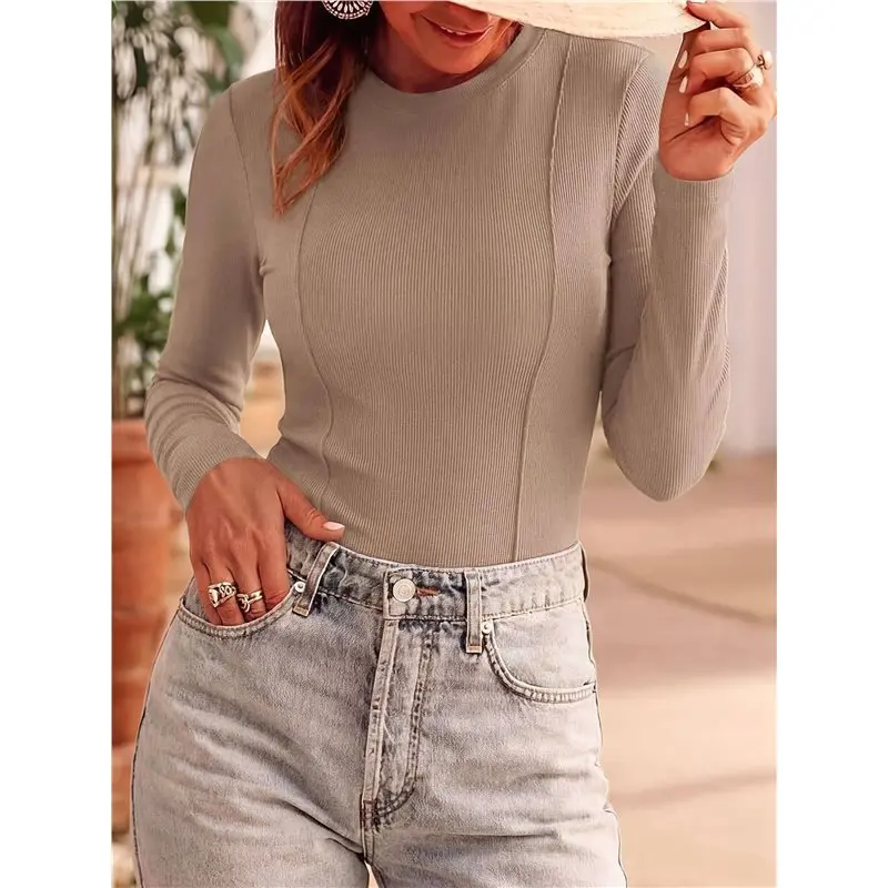 Women's Crew Neck Ribbed Slim Fit Long Sleeve Top Eco-Friendly