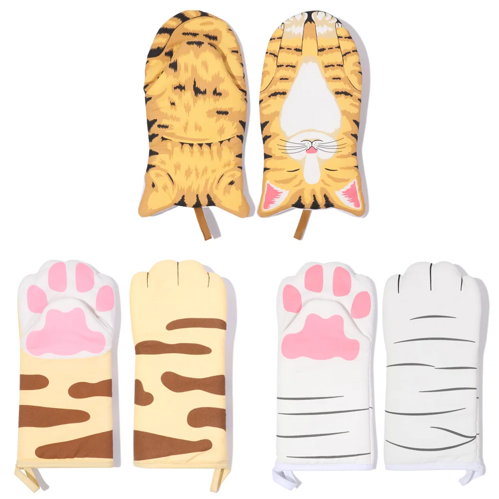 Cotton Anti-Scalding Non-Slip Cat Paws Oven Mitts Cartoon Animal Insulation Gloves