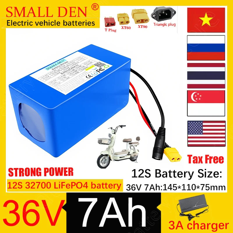 36V 7Ah LiFePO4 Battery Pack 12S1P-32700 Built-in 30A BMS with Port Suitable for various power tools +3A charger