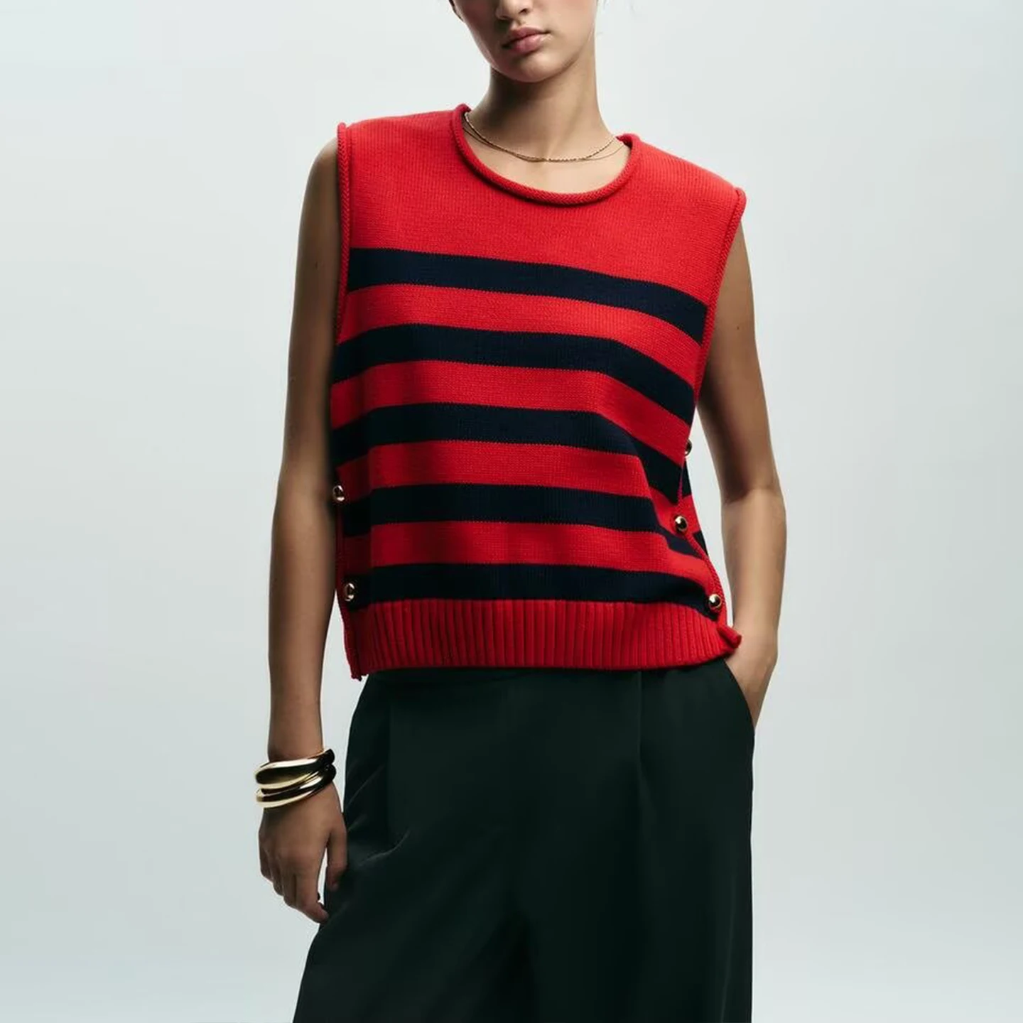 

Z женский вязаный жилет, топ с боковыми пуговицами, повседневная верхняя одежда обычной длины, застежка на пуговицы, повседневная одежда