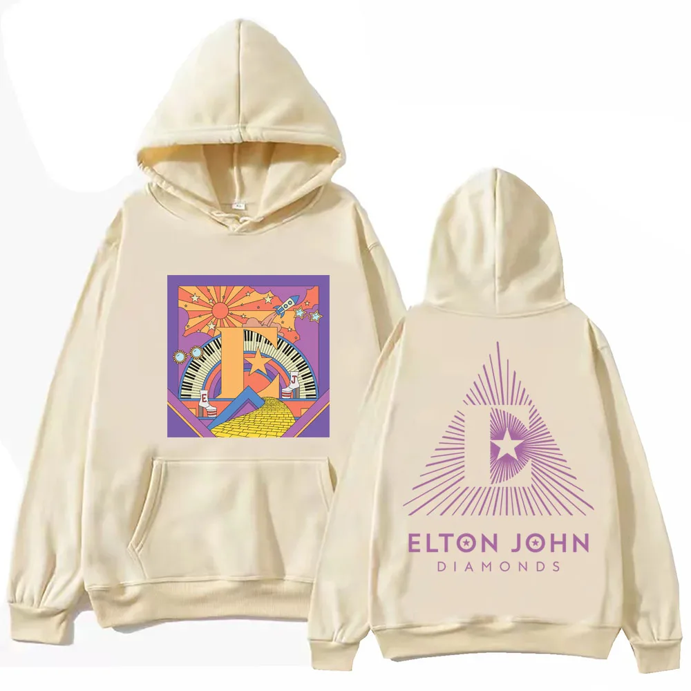 Capuz de manga comprida de diamantes Elton John Tops moletom casual para fãs de música, presente para primavera e verão 2024