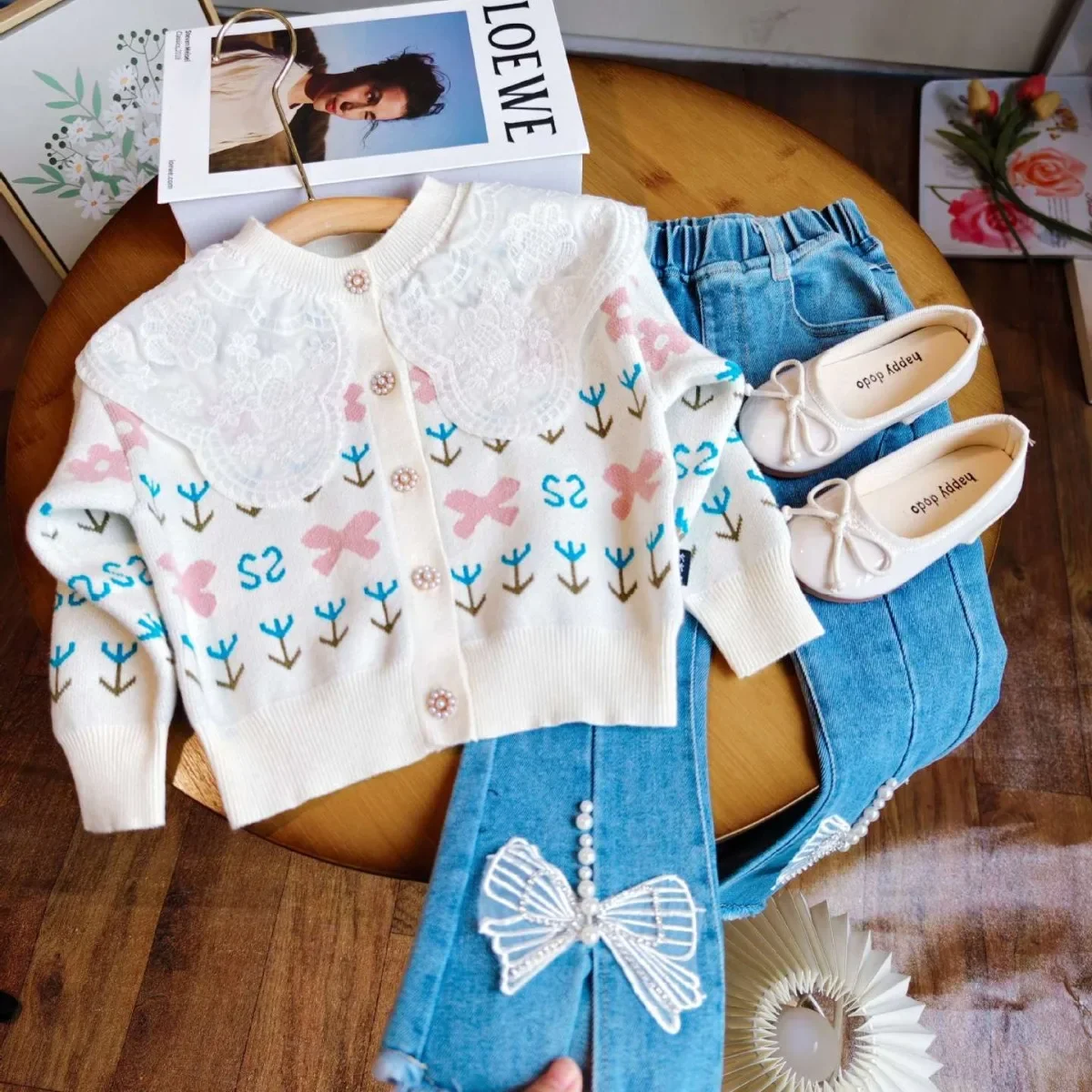 Children\'s Clothing Sets Cute Flower Sweater Sweater + Jeans 2pcs Sets Kids Clothes Girls 3 To 7 Years Girls Clothes