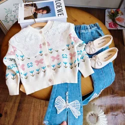 Children's Clothing Sets Cute Flower Sweater Sweater + Jeans 2pcs Sets Kids Clothes Girls 3 To 7 Years Girls Clothes