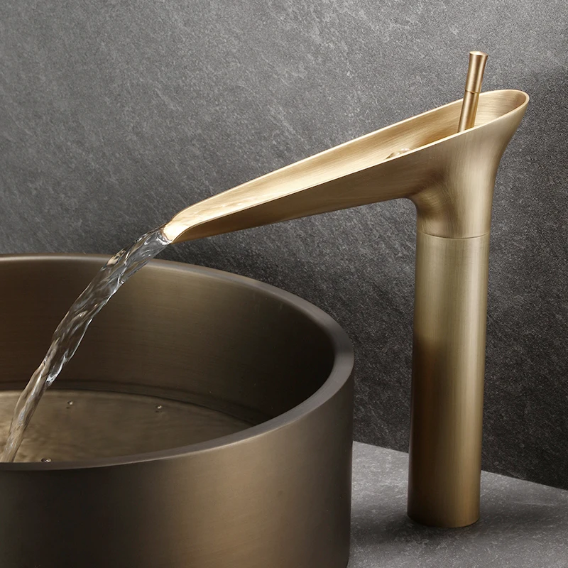 

Chinese all-copper antique faucet hot and cold table basin outdoor stone wash basin retro wine glass creative bathroom