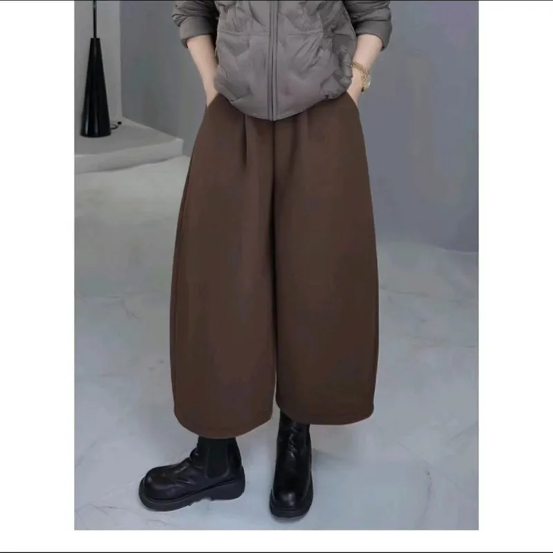 

Women Autumn Winter Simplicity Office Lady Solid Color High Waist Wide Leg Ladies Fashion All-match Appear Thin Cropped Pants