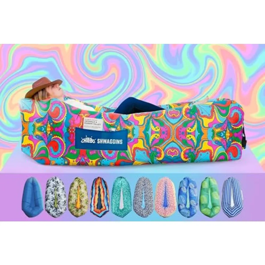 

Inflatable Couch Unique Designs - No-Pump Setup, Ripstop Polyester, Stability Pegs, Fun Prints - Portable Air Inflatable Lounge