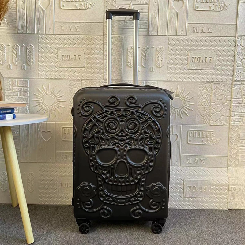 Punk Trend Skeleton suitcase Personality pop elements travel luggage boarding box large size customs lock carry on trolley bag