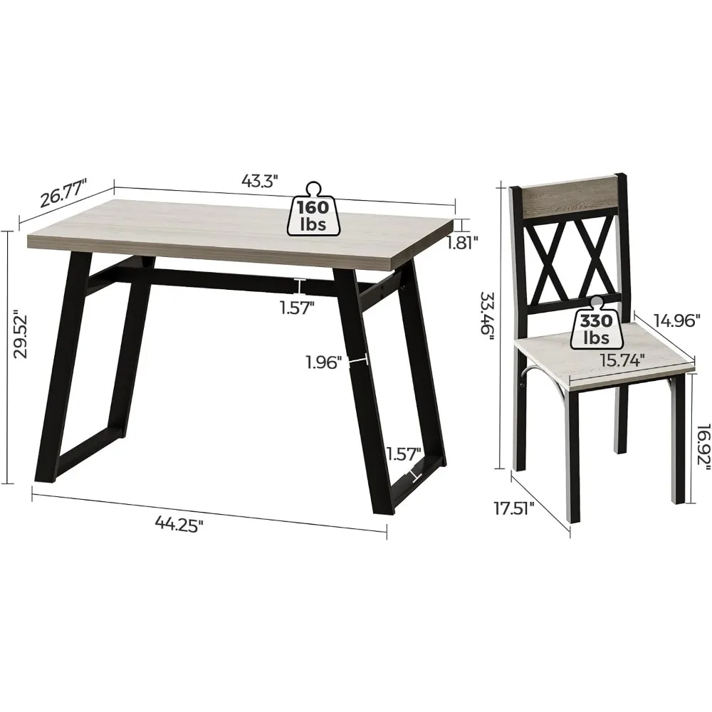 Dining Room Table Set for 4, 5-Piece Farmhouse Kitchen Table Set, Thickened Metal Frame with Wood Top
