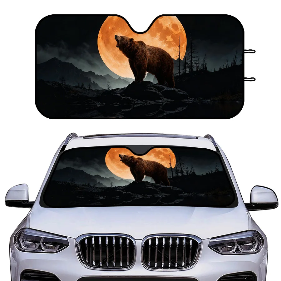 Multi-Functional Foldable Car Window Sun Shade, 3 Sizes, Bear And Full Moon Design, UV Protection For Front Windshield, Easy To