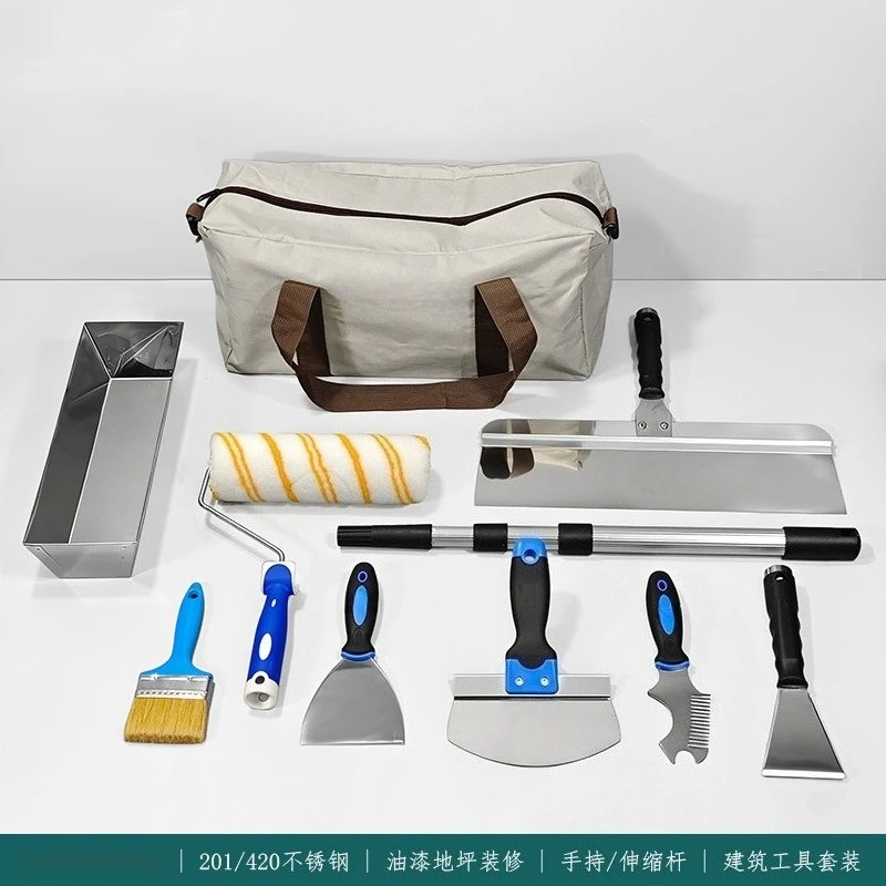 Stainless steel putty knife telescopic rod roller brush standing floor scraper bricklayer construction set