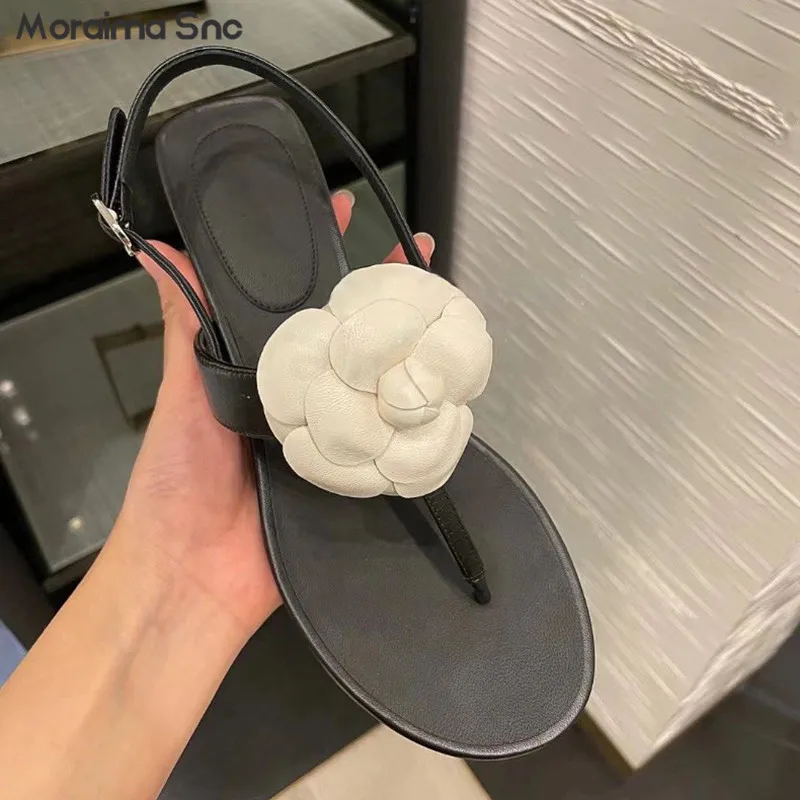 

Floral Multi-Layered Flat-Soled Thong Sandals Color Matching Summer One-Strap Sandals Casual and Fashionable Shoes for Women