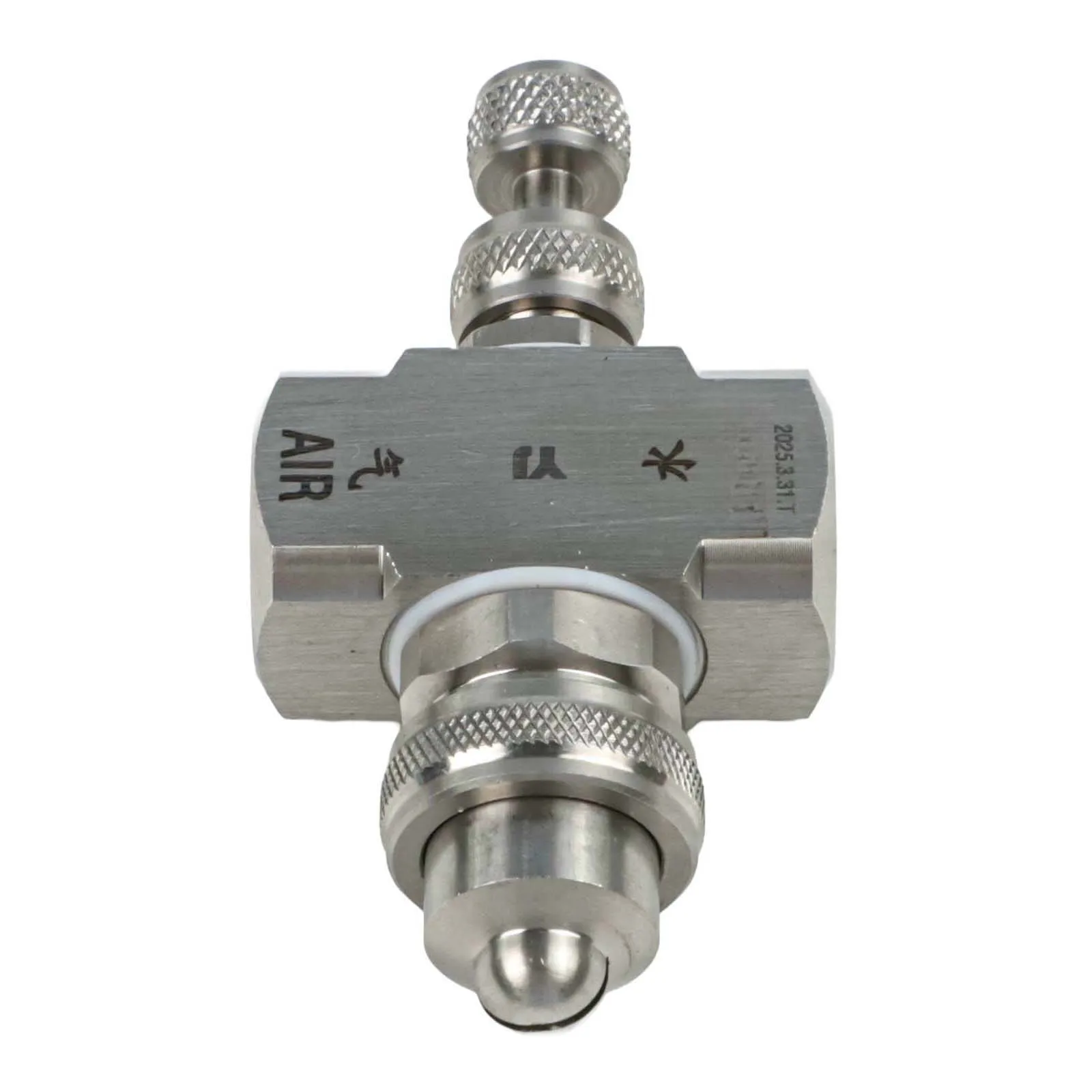 High Pressure Adjustable Air Atomizing Nozzle in 304 Stainless Steel with Female Thread for External Gas Water Mixing