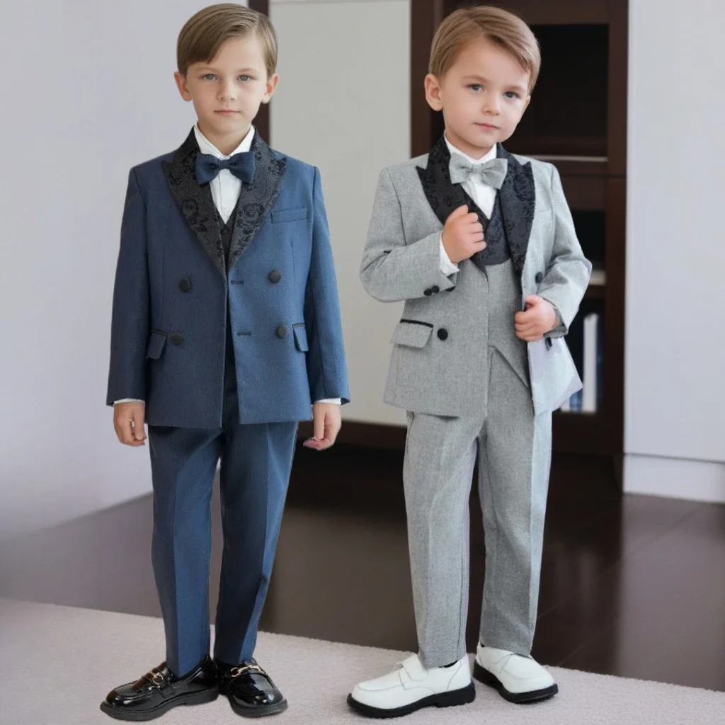 

Детский британский смокинг, комплект, элегантный формальный цветочный костюм для мальчиков на свадьбу, смокинг для фортепиано, детский костюм для выступлений