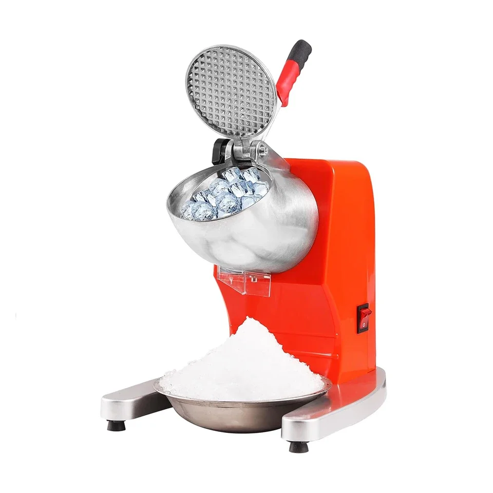 HD109G Electric Ice Shaver Machine with 2 Blades, Stainless Steel Snow Cone Maker Including Cover and Bowl, Orange