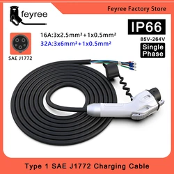 feyree SAEJ1772 Adapter Type1 Plug EV Charging Cable 5m Cord 32A 16A for Car Charger Station Electric Vehicle