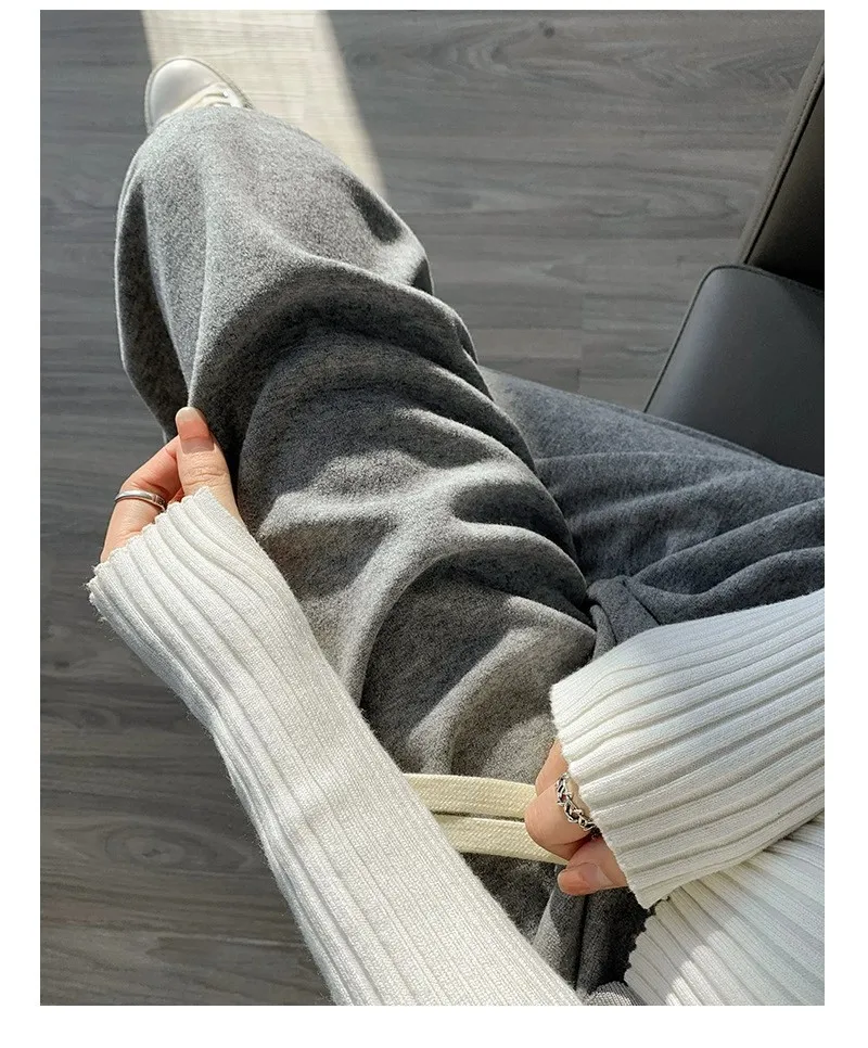 Milk White Towel Cashmere Wide Leg Pants For Women Casual Straight Mop Floor Loose Trouser Women's Drawstring Warm Pants