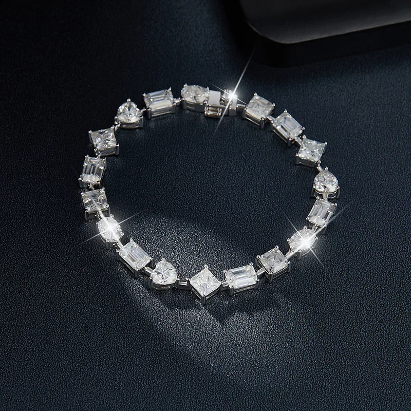 SONGYUN Designer Jewelry 1ct Fancy Shape Moissanite Bracelet Princess Heart Emerald Oval Cut 925 Sterling Silver
