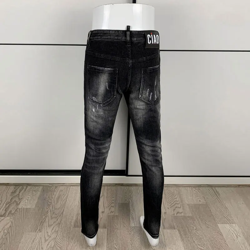 Street Fashion Men's Tight Black Grey Jeans Retro Elastic Slimming Split Style Jeans Men's Retro Designer Brand Jeans Hombre