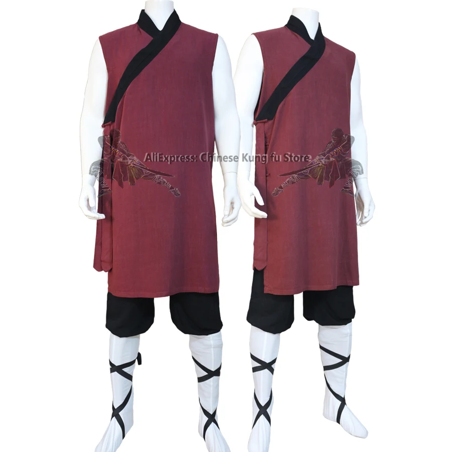 

Sleeveless Shaolin Kung fu Suit Buddhist Monk Robes Martial arts Wushu Uniforms 20 Colors Custom Service