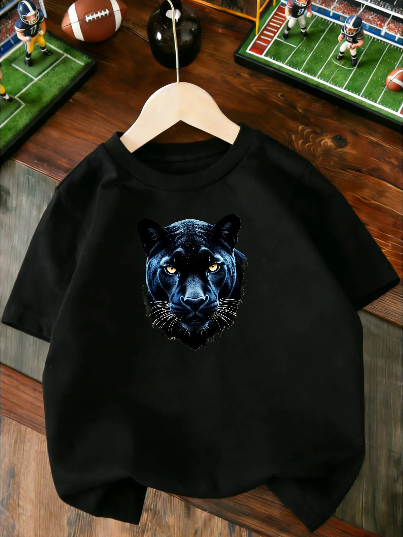 Fierce Golden Eyes Black Panther Portrait Graphic T Shirt Boys Girls Casual Short Sleeve Tee Family Matching Kids Cotton Tops