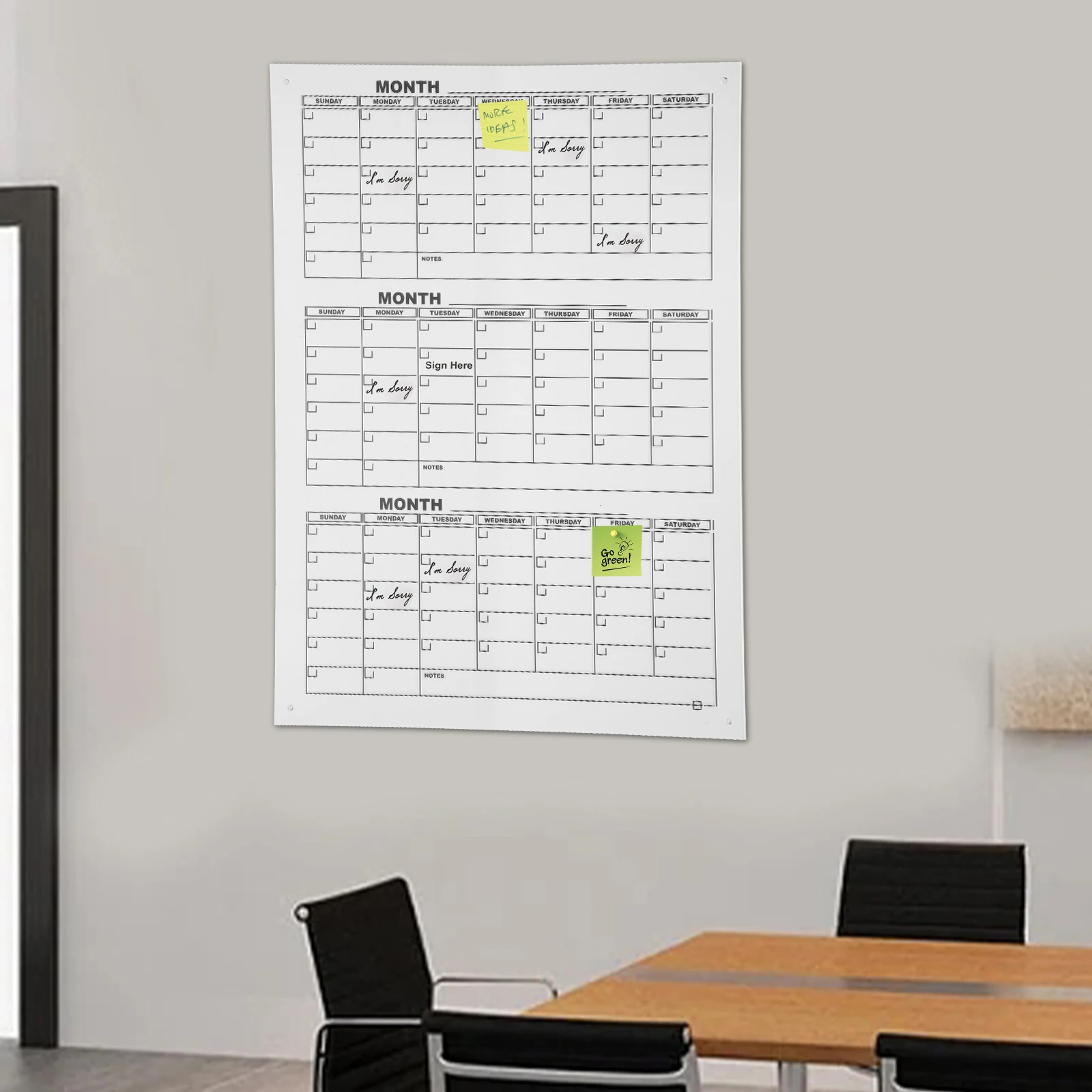 Kalender Papan Tulis Akrilik 46*34in Perencana Triwulanan Kalender Papan Tulis Putih Papan Tulis Penghapus Kering Kalender Penghapus Kering 3 Bulan