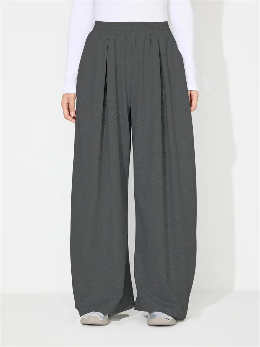 

Benuynffy Women's Solid Loose Sweatpants America Hip Hop Casual Joggers Pants Autumn Elastic Waist Streetwear Wide Leg Trousers