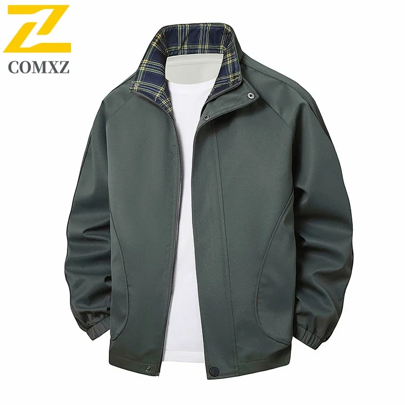 COMXZ الكلاسيكية الوقوف طوق الرجال سترة في الهواء الطلق ركوب الدراجات مريحة دراجة نارية معطف جميع الأغراض فضفاض الرحلات مقاومة الرياح معاطف الخريف #3