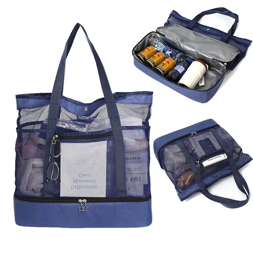 Heat Preservation Picnic Beach Bag Transparent Mesh Double-layer Storage Double-layer Swim Storage Lightweight Foldable